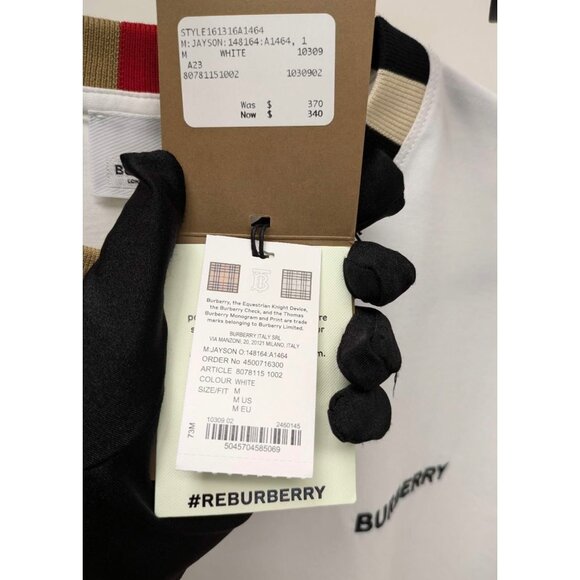 Burberry Men’s Jayson Icon Stripe Crewneck T-Shirt White M 8078115 - Picture 6 of 7